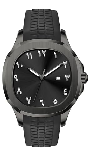 Gosasa Men’s Arabic Numeral Watch with Luminous Hands, 30M Waterproof Quartz Wristwatch, Date Display, Soft Silicone Strap – 1.65" Case (Black Black)