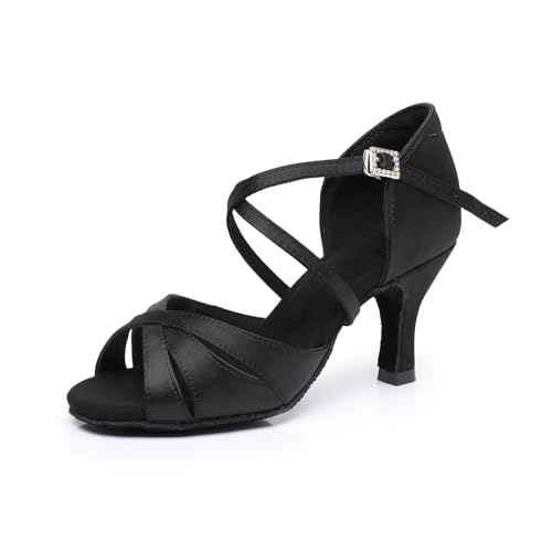 Rosefinch Zapatos de baile de salsa latina para mujer, zapatos de baile de salón de rendimiento profesional, negro (2.75' black), 38 EU