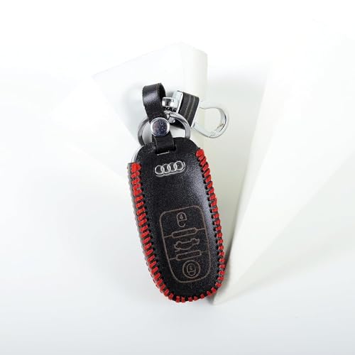 Image of Leather Car Key Cover Case Compatible for Audi A3 A4 A5 Q3 Q5 Q7 Q8 (Black)