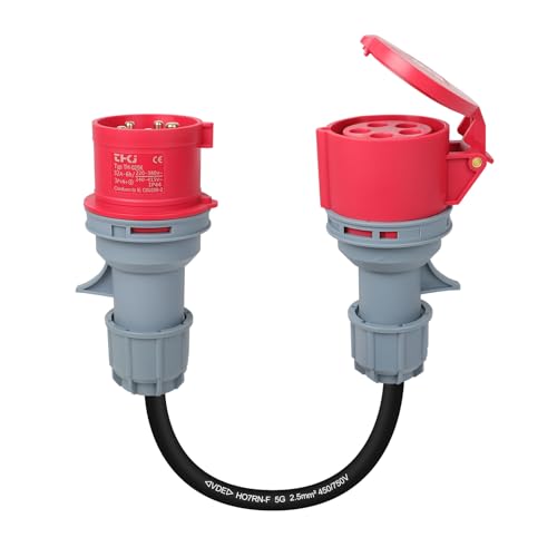 AOHEWEI CEE Adaptateur 5 Broches 32A à 16A, 415V triphasé convertisseur de prise CEE à 0,5 mètre, câble robuste 5 x 2,5 mm² raccord étanche IP44 pour chargeur de véhicule électrique et équipement
