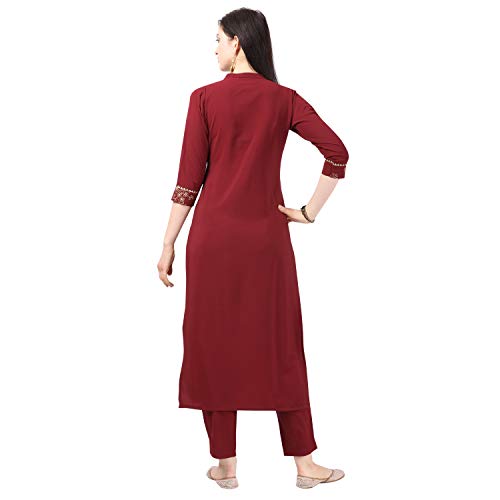 Image of NAINVISH Maroon Color Crepe Stitched Kurti with Pant Set for Women
