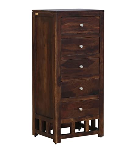 Image of Chest of Drawer for Living Room | Bedroom | Kitchen | Hall with 5 Storage Drawer (1 Piece, Solid Wood, Teak Finish, 20x18x45 Inch)