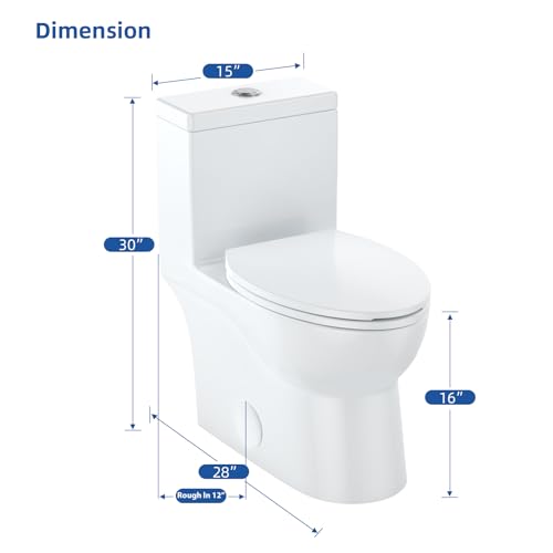 Image of One-Piece Toilet for Bathroom, Comfort Height 16 inch, Elongated with Under-Locking Lid, Soft Close Seat, Dual Flush, Powerful Flush