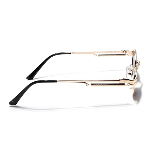 Image of Oval Sunglasses, Gold Metal Frame with Dark Grey Lenses, Steampunk Style