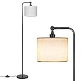 DEWENWILS Modern Black Floor Lamp with White Linen Drum Shade, Adjustable Lampshade, 63 inch Standing Tall Arc Lamp for Living Room, Bedroom, Office, Simple Design Farmhouse Style