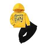 Veurshop Infant Kids Baby Boy Clothes Cotton Long Sleeve Hooded Sweatshirt+Long Pants Fall Winter Outfits Set (Yellow,12-18 Months)