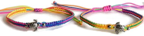 Image of Set of 2 Turtle Pendant Lucky Braided Bracelets Adjustable Fancy Color A-0048