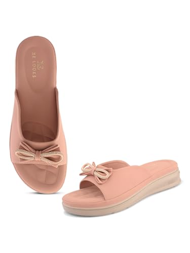 Image of XE Looks Bow Embellished Design | Quilted Cushioned Footbed | Stylish & Trendy Slip On Platform Slippers For Girl & Women