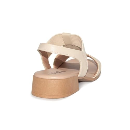 Sandália Usaflex Feminina Salto Bloco Couro e Elástico Enfeite Casual Vanilla Mm1702004 35