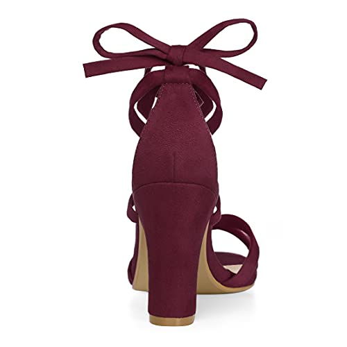 Allegra K Allegra K Women Open Toe Lace-Up High Block Burgundy Heeled Sandals 10 M US