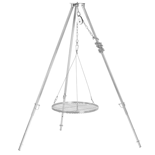 BBQ-Toro Griglia a tre zampe in acciaio inox con diametro di 50 cm | 108 – 174 cm | Treppiede per barbecue girevole | Struttura in ferro a tre zampe | Griglia sospesa, griglia a tre zampe