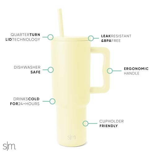 Image of Simple Modern 40 oz Trek Tumbler with Handle and Straw Lid | Cup Holder Friendly Insulated Stainless Steel Travel Mug | Buttercup (Pack of 12)
