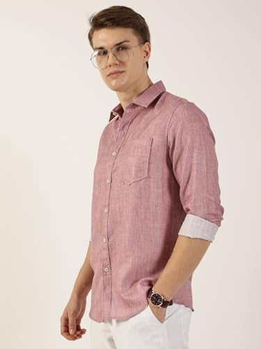 Image of Thomas Scott Men's | Printed | Textured Fabric | Full Sleeve | Regular Fit | Linen Blend | Single Pocket | Spread Collar | Casual Shirt