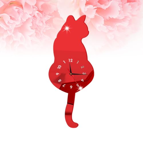 Horloge murale chat acrylique rouge mécanisme silencieux haute précision - 5