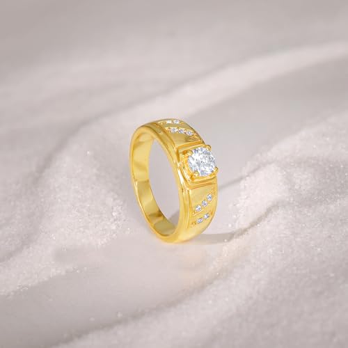 Image of GIVA 925 Silver Golden Zircon Ornate Ring For Him, Fixed Size,Indian| Gifts for Men and Boys| With Certificate of Authenticity and 925 Stamp | 6 Months Warranty
