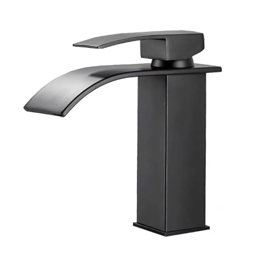 Robinet de lavabo noir cascade et ultra mince à poignée unique Bascall LWX