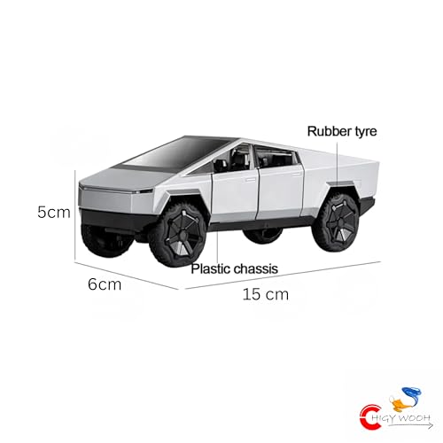 Image of Tesla Cyber Truck Toy | 1:32 Scale Diecast Alloy Metal Model Pullback Action Cars | Pickup Truck with Openable Doors, Light & Sound Toy for Kids | Best Gift for Boys & Girls