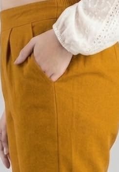 Image of Solid Cotton Woman Trousers Pants Regular Fit Kurti Pant with Drawstring Daily Office Formal Casual Use