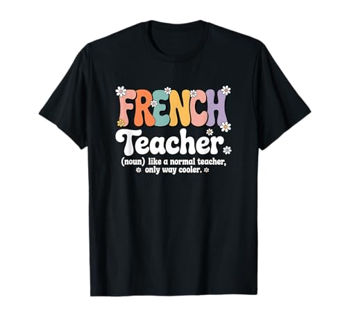 Rétro groovy enseignant français langue arts rentrée scolaire t-shirt