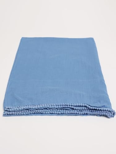 Image of Miraan Solid Pure Cotton Dupatta with Pom Pom Border, 2.25 meters length (DUPCOTTON)
