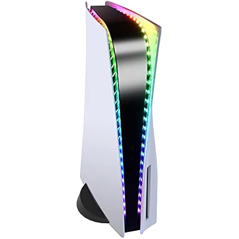Auarte RGB LED Streifen Zubehör für PS5 Konsole, DIY LED Strip Zubehör Kompatibel mit Playstation 5, 7 Farben 358 Modi Farbwechselnde Led Aufkleber Dekorativ Led Sticker, mit IR-Fernbedienung Cover