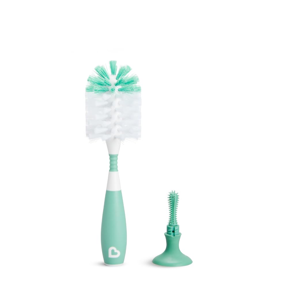 Munchkin Bottle Brush | For Cleaning Baby & Water Bottles with Built In Teat Brush | Freestanding | Dishwasher Safe | Bristle Brush | 1 Pack | Green
