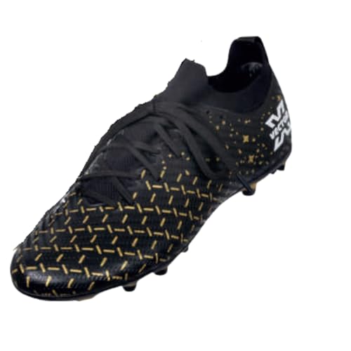 Image of Vector X Starlight Men's Firm Ground Soccer Cleats Shoes - Prime Knit Sock for Superior Grip TPU Sole 3D Texture TPU Fusing Upper Lightweight Football Boots (Black-Gold) Size 4