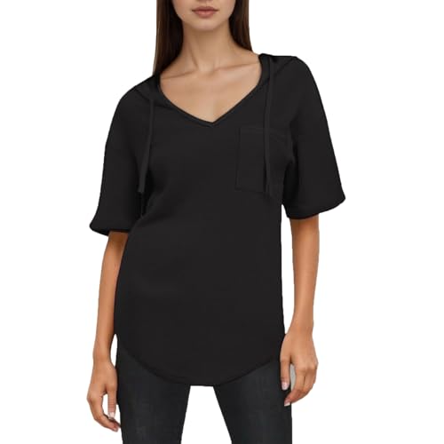 AILLOSA T-Shirts for Women Blouses & Tunics - Elegant Tops & Blouses with V-Neck, Short Sleeves and Comfortable Black