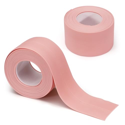 Image of 2 Rolls Caulk Tape Waterproof Self Adhesive, 1.4 inch x 10.4 Ft Caulking Tape Sealant Strip, Peel and Stick Caulk Strip, Toilet Base Sealer Strip for Sealing Bathtub Shower Edge Protector (pink)