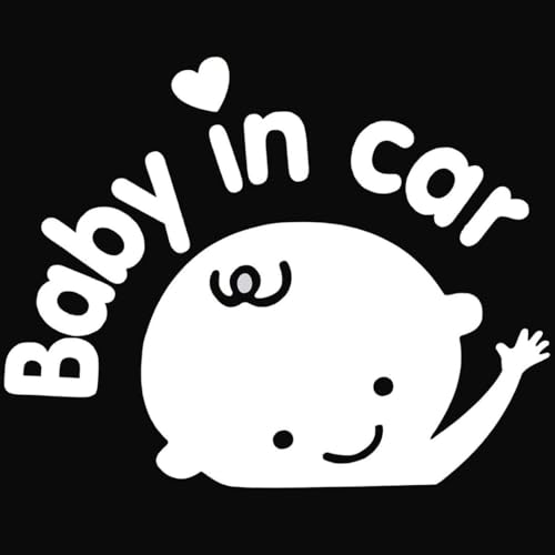 Image of CVANU Boy Baby in Car Sticker (Set of 2) White Vinyl Car Safety Warning Self-Adhesive Waterproof Stickers for Cars| Windows| Vehicle Surface (15.5cm X 11cm) 873