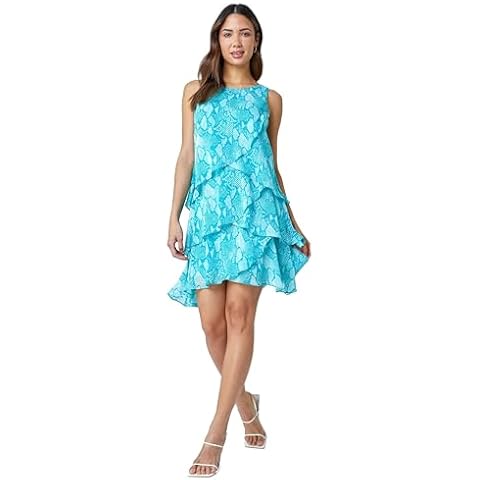 Roman Originals Turquoise Frilled Chiffon Dress Cover