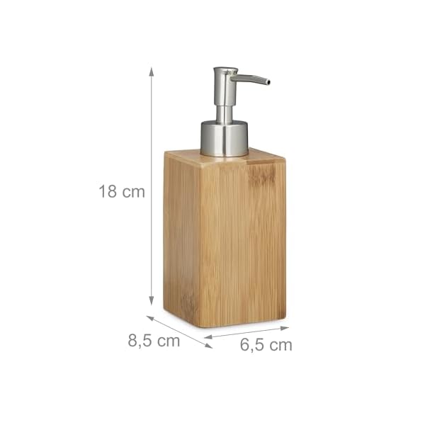 Relaxdays 2er Set Bambus Seifenspender Quadrat Manuelle Pumpe 18 x 6,5 x 8 cm für Lotionen & Cremes Natur – Bild 5