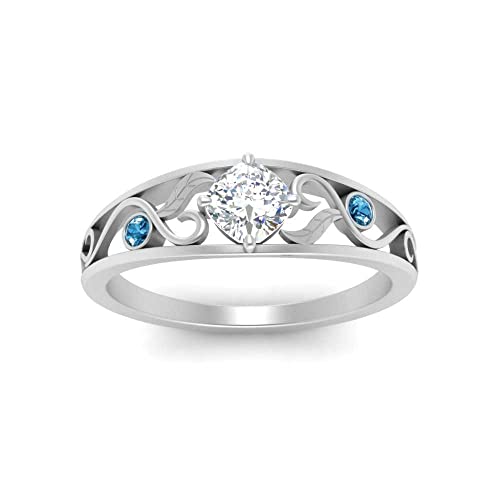 Image of Choose Your Gemstone Nature Inspired Compass Point Ring 925 Sterling Silver Cushion Shape Side Stone Engagement Rings Lightweight Office Wear Everyday Gift Jewelry US Size 4 to 12