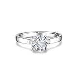 FANCIME 1 Carat Lab Grown Diamond 4 Prong Solitaire Ring in 925 Sterling Silver Engagement Anniversary Wedding Ring for Women (D-E Color, VS Clarity), Ring Size: Q