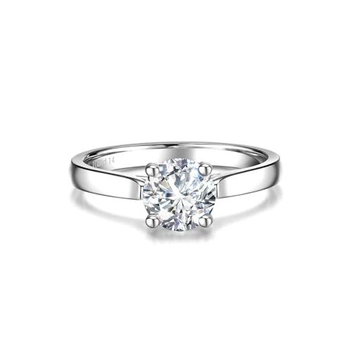 AGVANA 1 Carat Lab Grown Diamond 4 Prong Solitaire Ring in Sterling Silver Engagement Anniversary Wedding Ring for Women (D-E Color, VS Clarity), Ring Size: 7