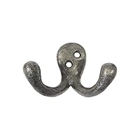 Hat & Coat Hooks/Double Robe Hooks Traditional Hand Forged Pewter Finish (55mm Double Robe Hook)