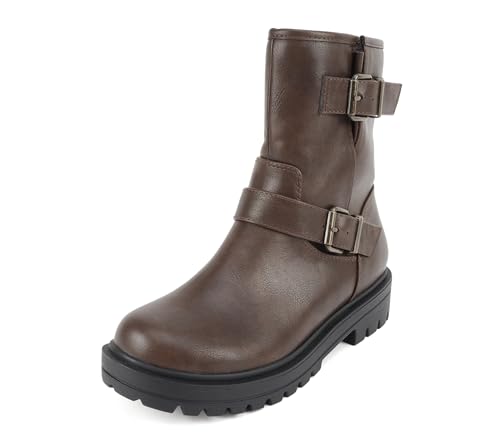 Soda “Kicker” ~ Women Moto Bootie Round Toe Buckle Straps Mid-Calf with Side Zipper2