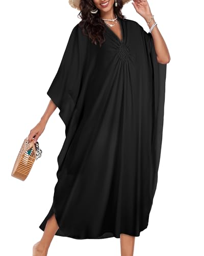 Image of Kaftan Dresses for Women V Neck Caftans Batwing Sleeve Beach Cover Ups | JILUVIN Plus Size Long Floral Print Dress, Loose Fit Maxi Casual Moomoo, Lounge House Mumu Nightgown Summer Vocation 2026