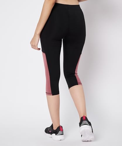 Image of Mehrang High-Waisted Capri Leggings with Side Pocket - Black & Contrast Color Block Activewear for Gym, Yoga, and Everyday Comfort for Women