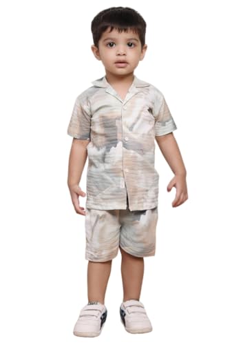 Image of POLKA TOTS Cotton Half Sleeves Shirt With Shorts, All Over Print Cord Set for Baby Boy Kids