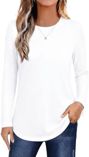 Aottori Langarmshirt Damen Baumwolle Rundhals Basic Oberteil Locker Elegant | Longsleeve, Stretch, Top, Herbst Frühling, Einfarbig, Dünn Pullover, Shirt Langarm