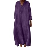 Wrap Dress Maxi Dresses for Women UK Blue Casual Holiday Sun Summer Dress Long Sleeve V-Neck Beach Plus Size Linen Cotton Summer for Women UK Petite UK