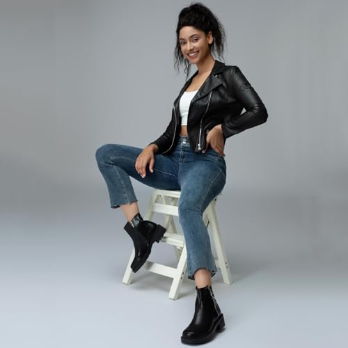 Womens Round Toe Chelsea Booties Double Zippers Chunky Heel Ankle Boots Winter Boots3