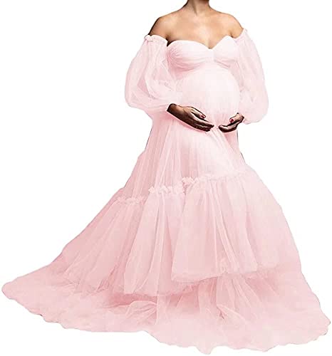 Qqcute Red Puffy Tulle Robe Maternity Photoshoot Dress For Women Sheer Off Shoulder Bridal Lingerie Nightgown Wedding Scarf(4Xl) #TOP4