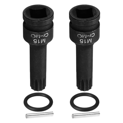 QUARKZMAN 2 Piezas Enchufe De Triple Cuadrado De Impacto M15 De 1/2' 15mm Acero CR-MO Enchufes De 12 Puntos Con Pasador Y O-ring Para Adaptador De Taladros Eléctricos