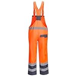 Portwest S488 Men's Hi Vis Bib and Brace Work Overalls Breathable Contrast Rain Dungarees - Waterproof Windproof Reflective Tape Adjustable Fit Multi Utility Pockets, Orange/Navy, XXL