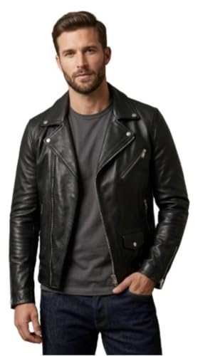 Veste de moto en cuir Fancyd style motard haut de gamme et finitions élégantes pour homme
