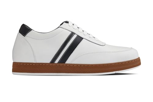 Image of CALTO Men's Invisible Height Increasing Elevator Shoes - White Leather Lace-up Lightweight Clasic Casual Sneakers - 2.8 Inches Taller - Y2821 - Size 11 D(M) US