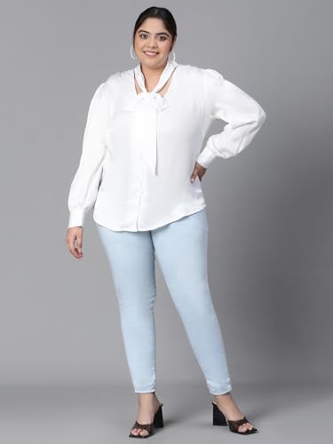 Image of oxolloxo Women Plus Size V-Neck with Tie-Knot Long Sleeve Top