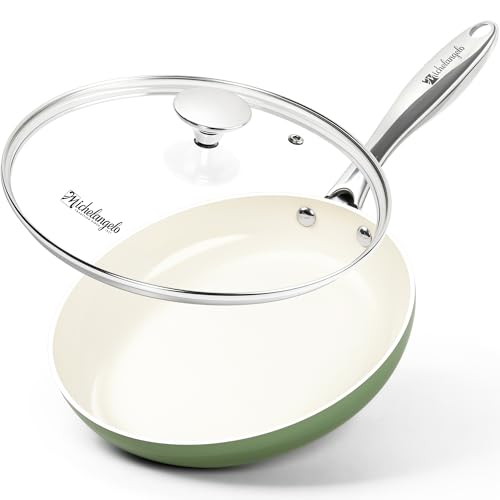 MICHELANGELO 20cm Ceramic Frying Pan, Non Stick Frying Pans with Lid, Small Fry Pan Nonstick, Non Toxic Frying Pan, Ceramic-Coated, Green